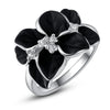 Black Floral Statement Ring Women Rose Gold Crystal