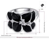 Black Floral Statement Ring Women Rose Gold Crystal
