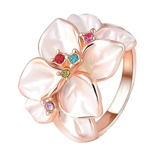 Black Floral Statement Ring Women Rose Gold Crystal