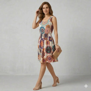 Bohemian Geometric Sunburst Chiffon Summer Dress