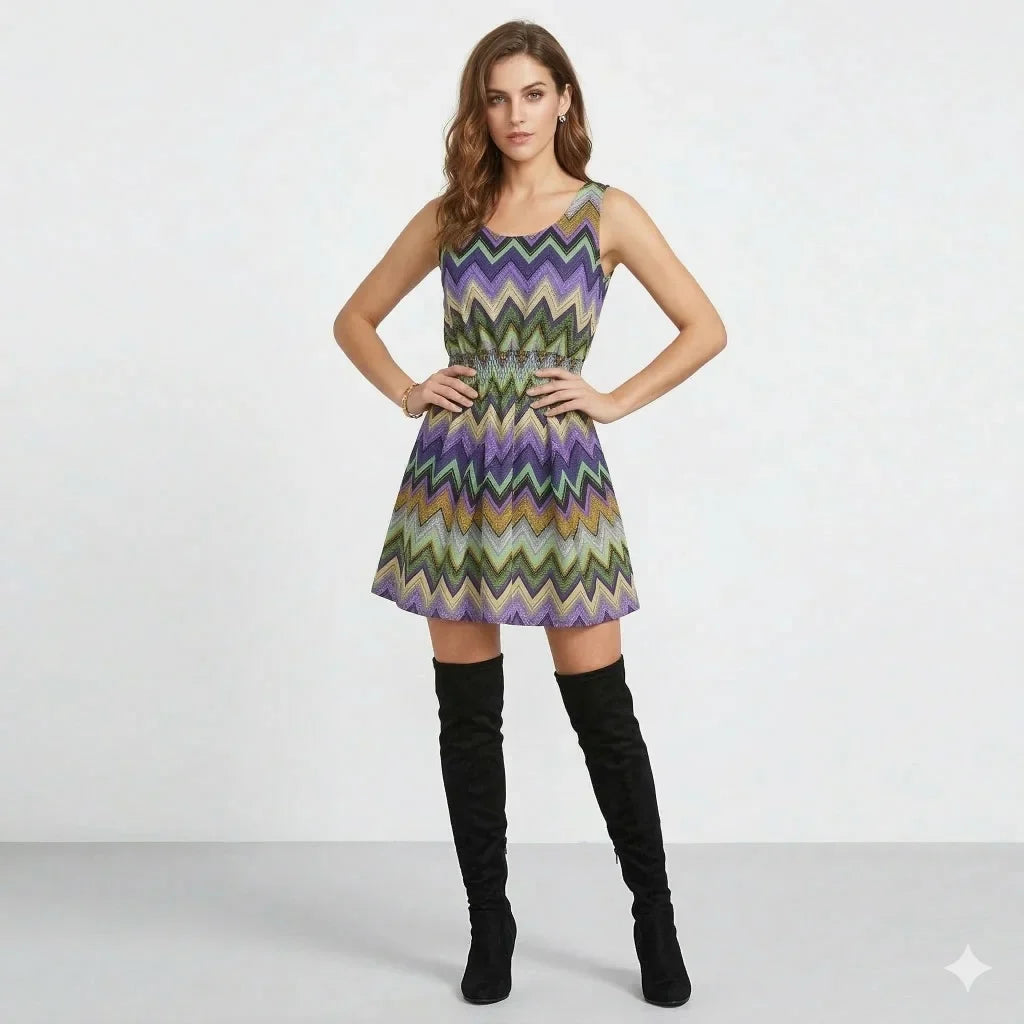 Bohemian Zig Zag Chevron Chiffon Summer Dress