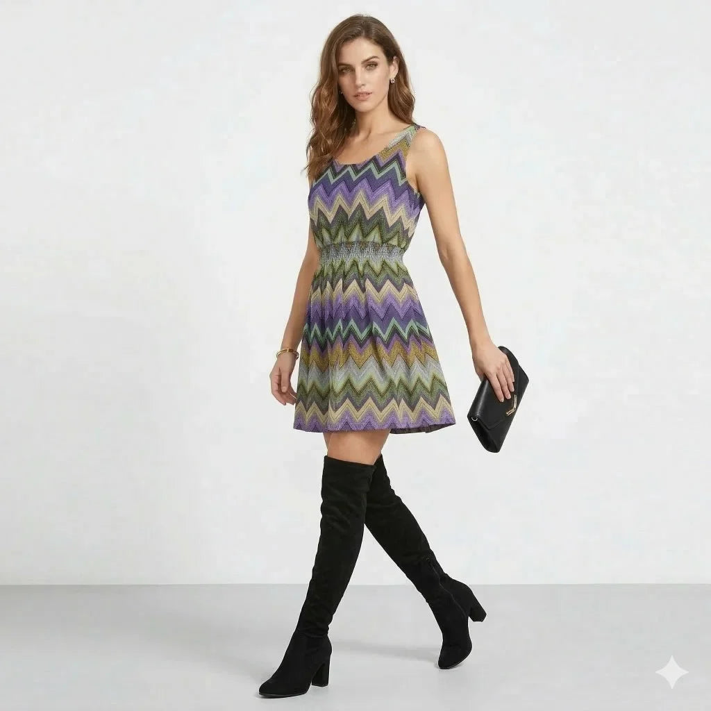 Bohemian Zig Zag Chevron Chiffon Summer Dress