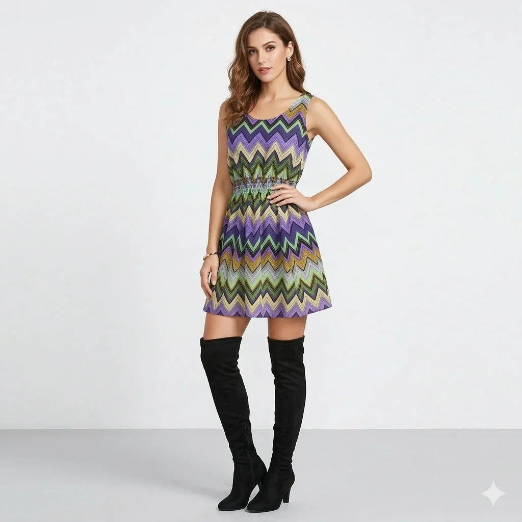 Bohemian Zig Zag Chevron Chiffon Summer Dress