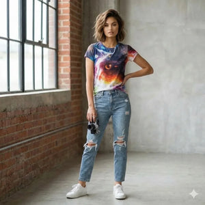 Celestial Space Cat T-Shirt Galaxy Graphic Print Tee