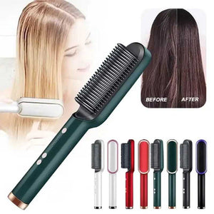 Ceramic Hot Comb Hair Straightener Brush 2 in 1 Ionic