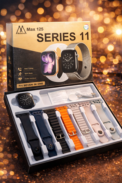 7 in 1 Ultra Smart Watch Series 11 – Bluetooth Calling, Fitness Tracker & Wireless Earbuds