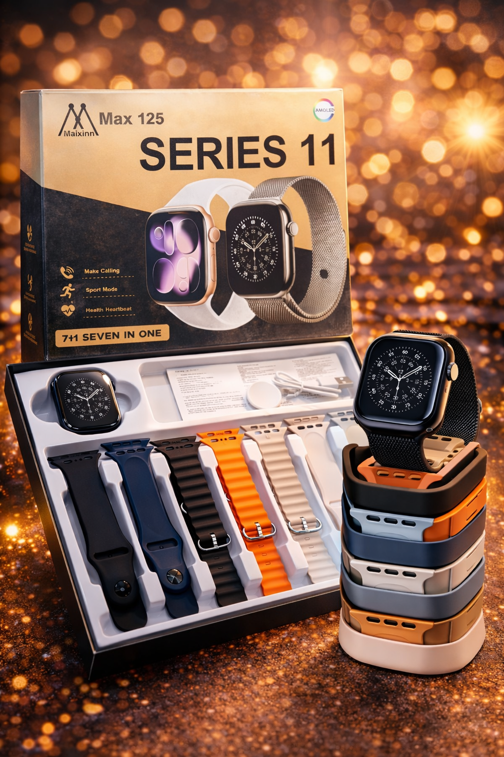 7 in 1 Ultra Smart Watch Series 11 – Bluetooth Calling, Fitness Tracker & Wireless Earbuds