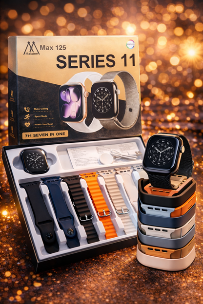 7 in 1 Ultra Smart Watch Series 11 – Bluetooth Calling, Fitness Tracker & Wireless Earbuds