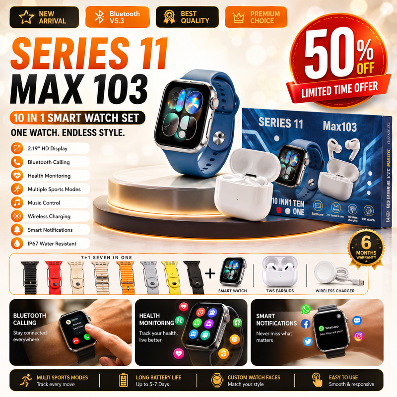 10-in-1 Smartwatch with Wireless Earbuds Combo