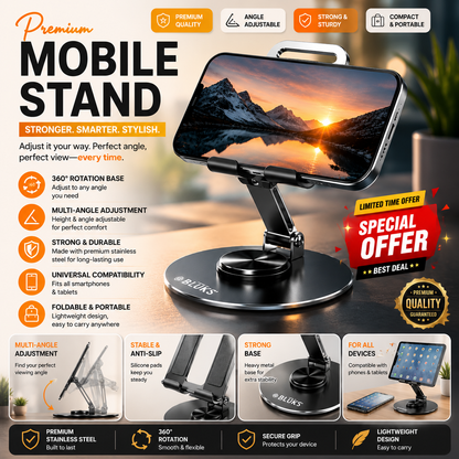 Adjustable Table Stand for Mobile & Tablet | Foldable Desk Phone Holder | Anti-Slip Base