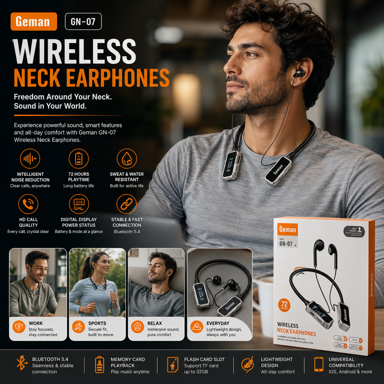 Modern K8 Neckband Wireless Earphones | Bluetooth 5.2 | Deep Bass | Long Battery