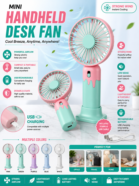 Rechargeable Mini Cooling Fan | Portable Desk & Handheld Fan