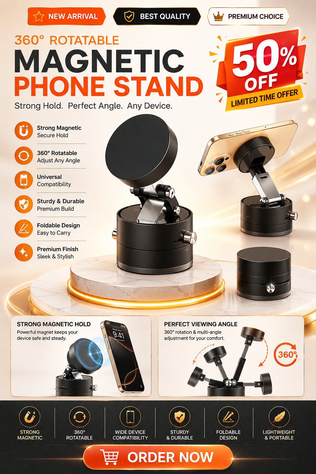 Universal Vacuum Magnetic Suction Cup Stand | Folding Swivel Phone Holder