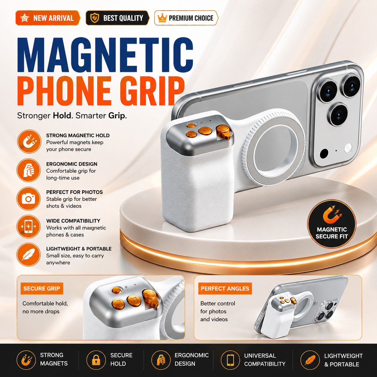 Phone Magnetic Grip with Detachable Shutter Remote | Android & iPhone