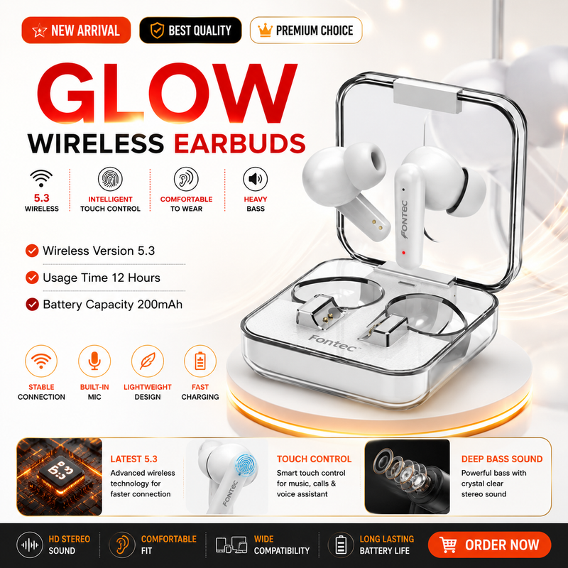 Fontec Glow Airbuds | ENC Gaming Wireless Earbuds with LED Display