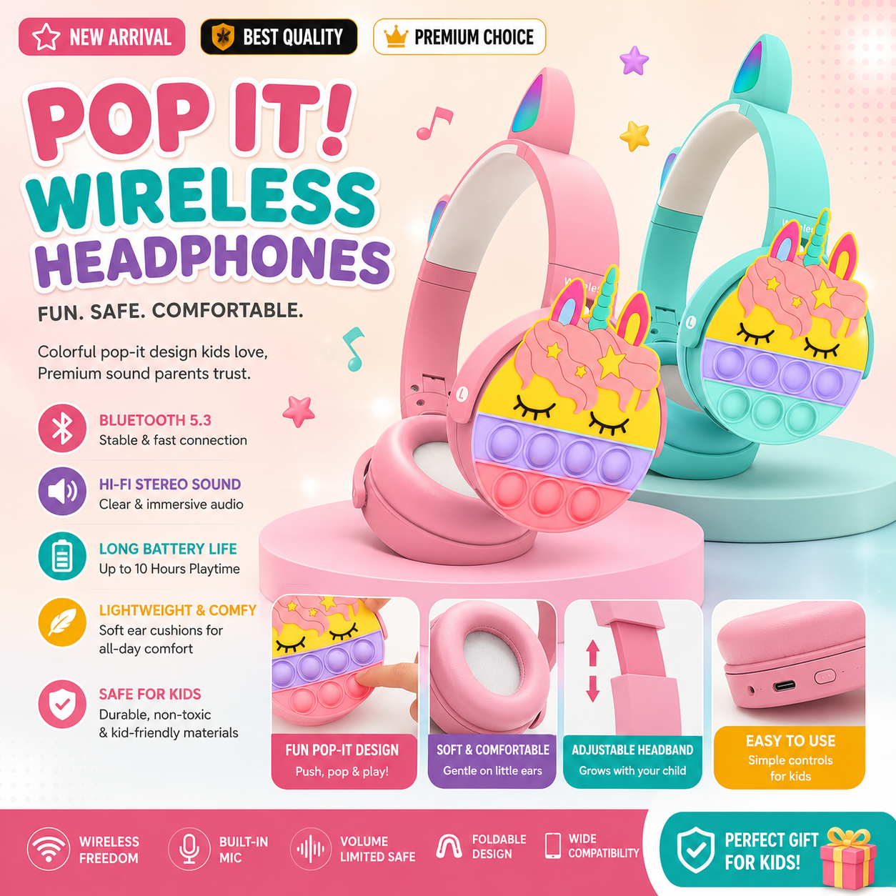 CT-950 Unicorn Bluetooth Headphones | LED Cat Ear Wireless Headset