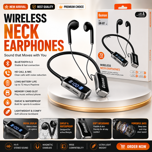 Geman GN-07 Wireless Neckband Headset | Bluetooth Earphones with Deep Bass