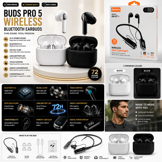 Buds Pro 5 Wireless Bluetooth Earbuds | ANC & ENC Touch Control