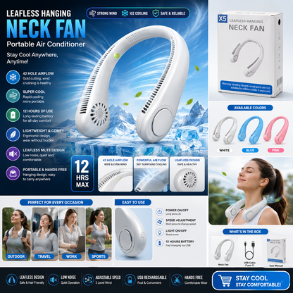 Premium Bladeless Neck Fan | Wearable Silicone Personal Air Cooler