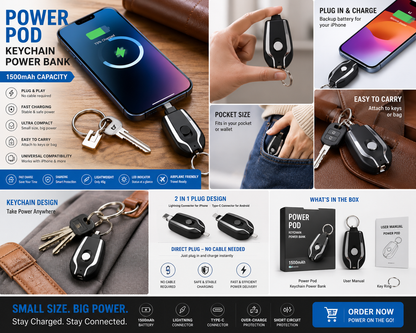 Power Pod Keychain Power Bank iPhone Fast Charger
