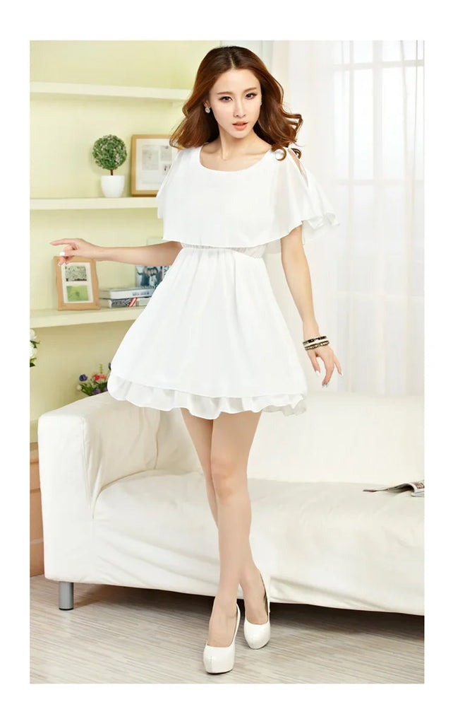 Cut Shoulder Chiffon Summer Dress Faux Twinset Casual Style