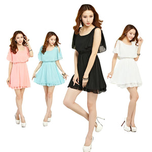 Cut Shoulder Chiffon Summer Dress Faux Twinset Casual Style