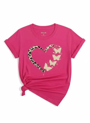 Cute Flower Heart Printed T Shirt Women Summer Top