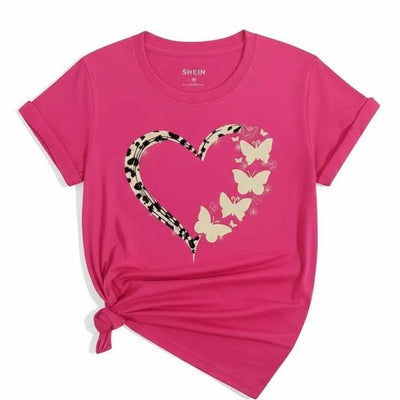 Cute Flower Heart Printed T Shirt Women Summer Top