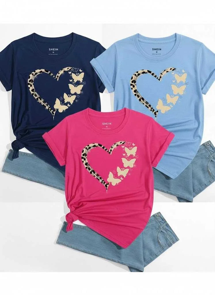 Cute Flower Heart Printed T Shirt Women Summer Top