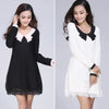 Elegant Floral Lace Mini Dress Long Sleeve Contrast Collar