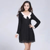 Elegant Floral Lace Mini Dress Long Sleeve Contrast Collar