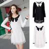Elegant Floral Lace Mini Dress Long Sleeve Contrast Collar