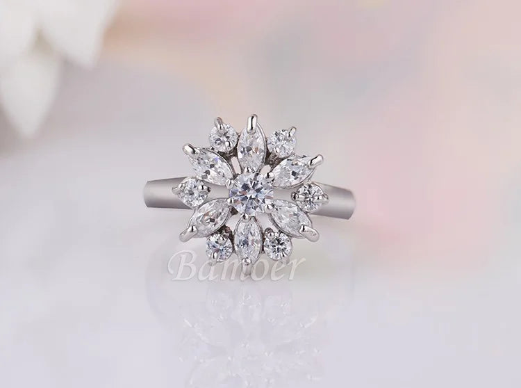 Floral Crystal Statement Ring Women Sunflower Gemstone