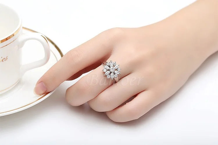 Floral Crystal Statement Ring Women Sunflower Gemstone