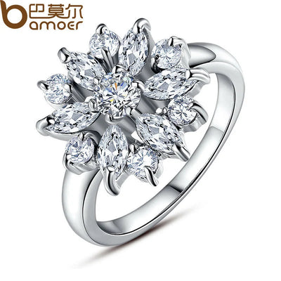 Floral Crystal Statement Ring Women Sunflower Gemstone
