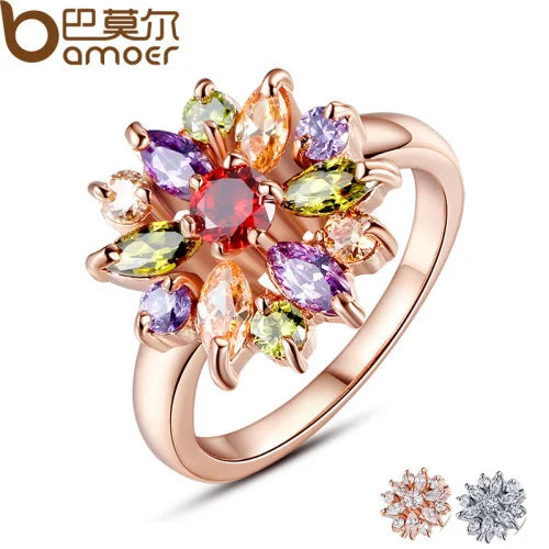 Floral Crystal Statement Ring Women Sunflower Gemstone
