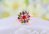 Floral Crystal Statement Ring Women Sunflower Gemstone