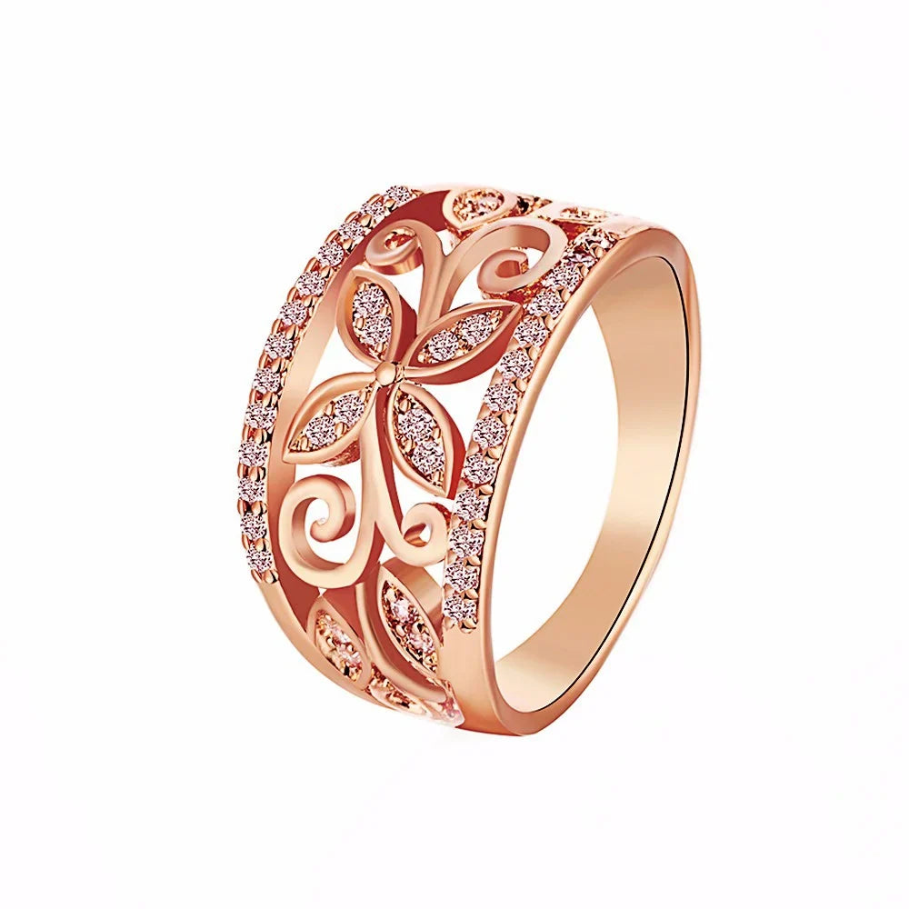 Floral Gold Plated Ring Women CZ Butterfly Statement