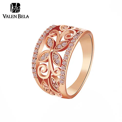 Floral Gold Plated Ring Women CZ Butterfly Statement