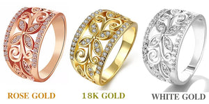 Floral Gold Plated Ring Women CZ Butterfly Statement