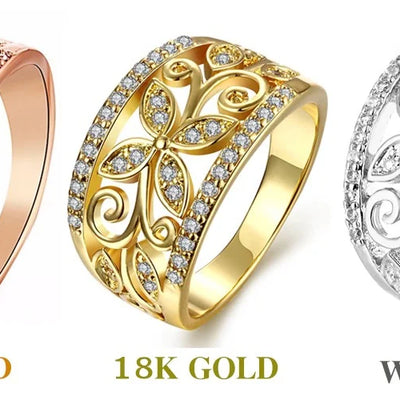 Floral Gold Plated Ring Women CZ Butterfly Statement