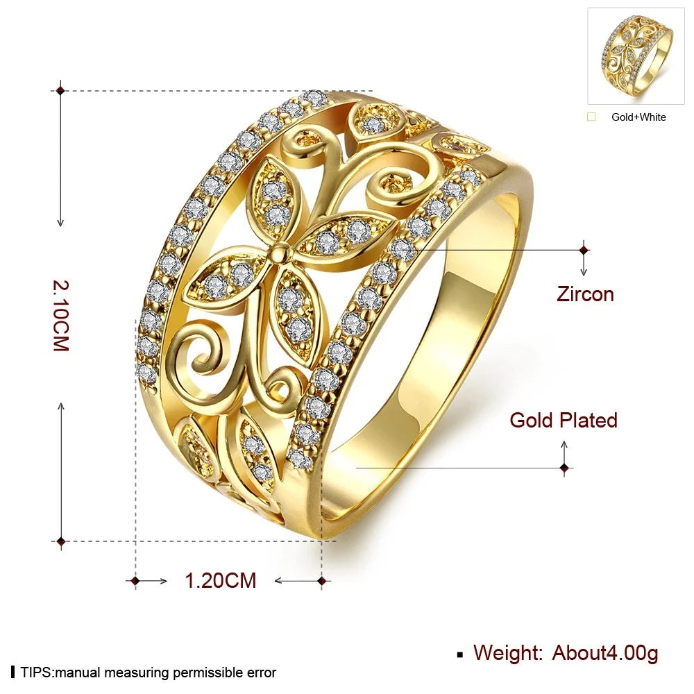 Floral Gold Plated Ring Women CZ Butterfly Statement