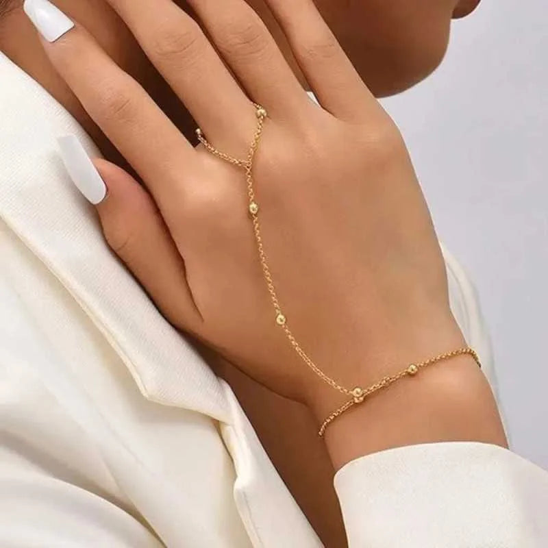 Gold Finger Bracelet Hand Chain Adjustable Ring Pack of 2