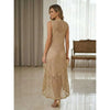 Hand Knitted High Low Party Dress Gold Trim Mesh Gown