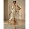 Hand Knitted High Low Party Dress Gold Trim Mesh Gown