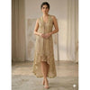 Hand Knitted High Low Party Dress Gold Trim Mesh Gown
