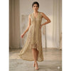 Hand Knitted High Low Party Dress Gold Trim Mesh Gown