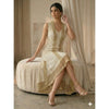 Hand Knitted High Low Party Dress Gold Trim Mesh Gown