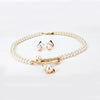 Gold Pearl Rhinestone Jewelry Set Bridal Necklace Earrings