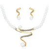 Gold Pearl Rhinestone Jewelry Set Bridal Necklace Earrings